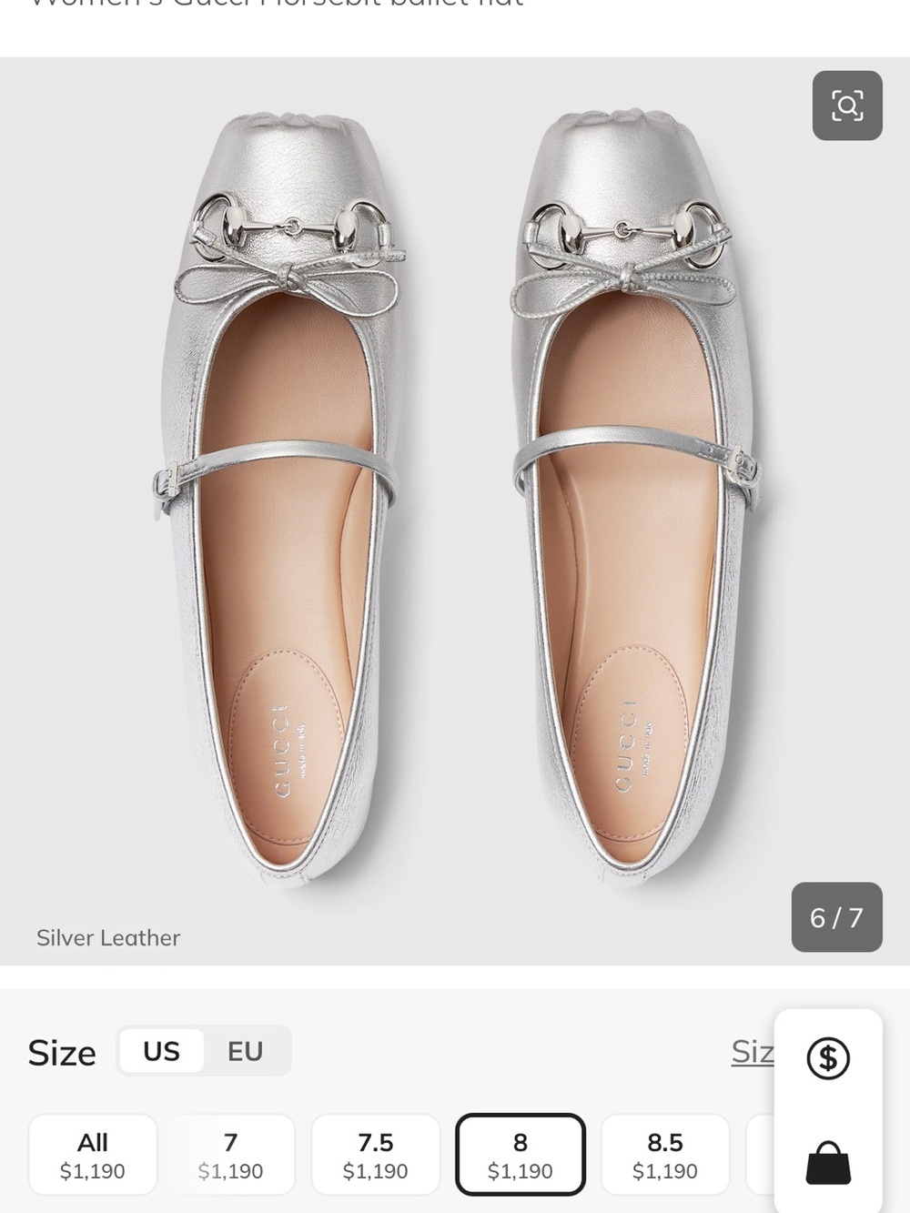 Gucci Silver Leather Mary Jane Ballet Flats with Horsebit